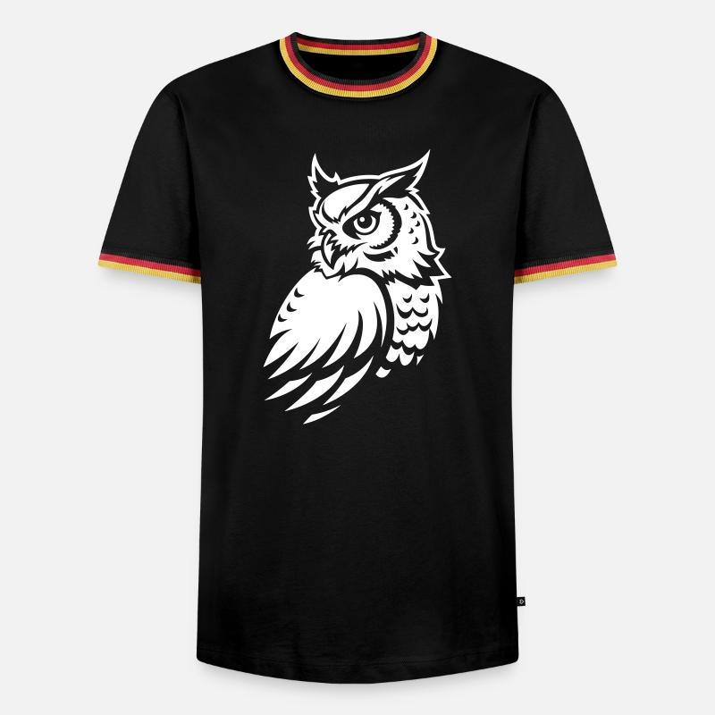 Wachsame Eule – Tattoo Silhouette - Männer Kontrast-T-Shirt - Schwarz/Dreifarbig