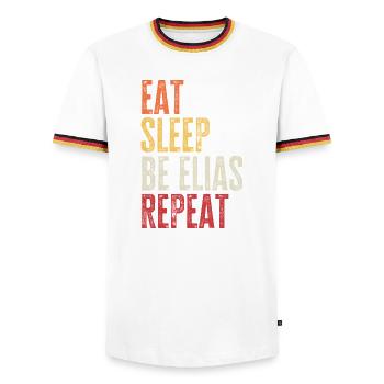 Eat Sleep Be Elias Repeat Retro Name - Men's Ringer Shirt - white/tricolour - Front - AI Model Female 172 light (172cm) & AI Model Male 185 light (185cm)