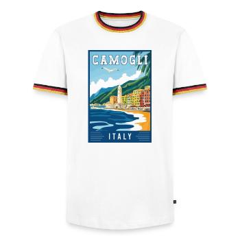 Découvrez des camoglis charmants en Italie - T-shirt contrasté Homme - blanc/tricolore - Devant - AI Model Female 172 light (172cm) & AI Model Male 185 light (185cm)
