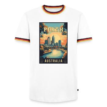 Discover City by the Swan River Perth in Australia - Men's Ringer Shirt - white/tricolour - Front - AI Model Female 172 light (172cm) & AI Model Male 185 light (185cm)