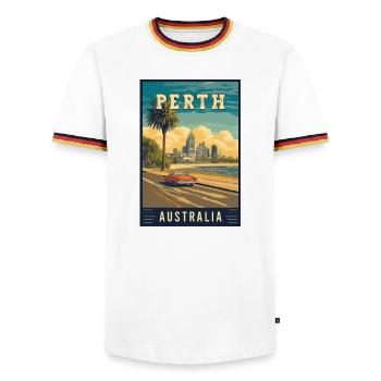 Experience City by the Swan River Perth Australia - Men's Ringer Shirt - white/tricolour - Front - AI Model Female 172 light (172cm) & AI Model Male 185 light (185cm)