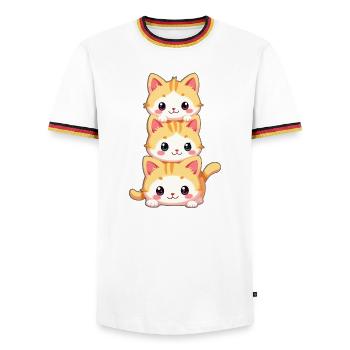 Trio de chatons empilés - T-shirt contrasté Homme - blanc/tricolore - Devant - AI Model Female 172 light (172cm) & AI Model Male 185 light (185cm)