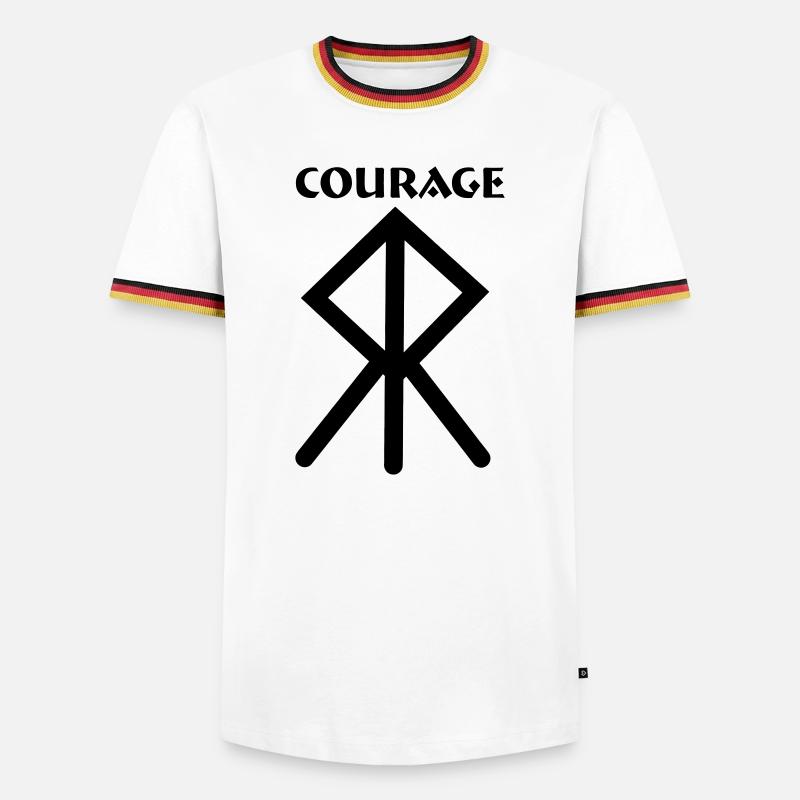 Courage Wikingerrune mit Text COURAGE - Männer Kontrast-T-Shirt - Weiß/Dreifarbig