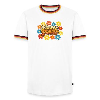 Flower Power Retro - Men's Ringer Shirt - white/tricolour - Front - AI Model Female 172 light (172cm) & AI Model Male 185 light (185cm)