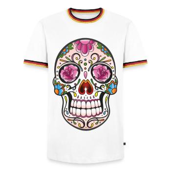 Mexican Sugar Skull, day of the dead - T-shirt contrasté Homme - blanc/tricolore - Devant - AI Model Female 172 light (172cm) & AI Model Male 185 light (185cm)