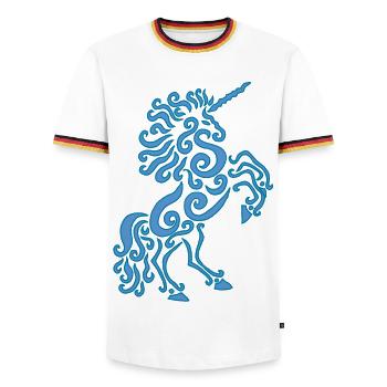 Blue Unicorn Horse - Men's Ringer Shirt - white/tricolour - Front - AI Model Female 172 light (172cm) & AI Model Male 185 light (185cm)