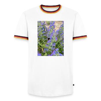 Lilac Blossoms Bee-Friendly Pattern - Men's Ringer Shirt - white/tricolour - Front - AI Model Female 172 light (172cm) & AI Model Male 185 light (185cm)