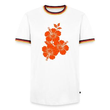 Orange Hibiscus Triple Flower Silhouette - Men's Ringer Shirt - white/tricolour - Front - AI Model Female 172 light (172cm) & AI Model Male 185 light (185cm)