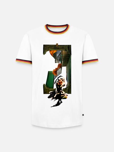 Surreale Collage – Überdenken - Männer Kontrast-T-Shirt - Weiß/Dreifarbig