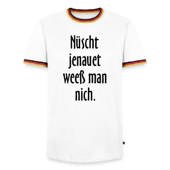 Nüscht jenauet weeß man nich - Berliner Sprüche - Männer Kontrast-T-Shirt - Weiß/Dreifarbig - Vorne - AI Model Female 172 light (172cm) & AI Model Male 185 light (185cm)
