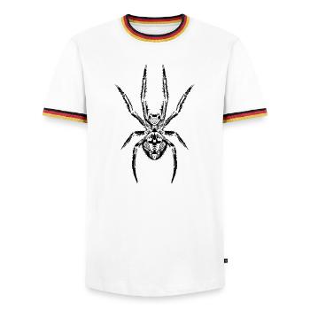 Le pouvoir de l’araignée : le symbole de la force et du mystère - T-shirt contrasté Homme - blanc/tricolore - Devant - AI Model Female 172 light (172cm) & AI Model Male 185 light (185cm)