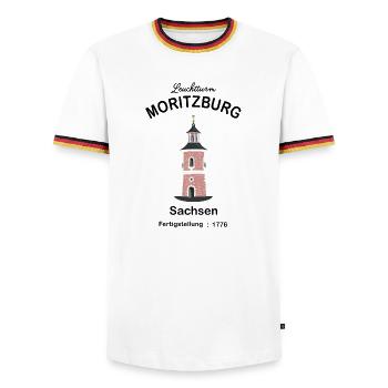 Leuchtturm Moritzburg Sachsen, Zeichnung - Männer Kontrast-T-Shirt - Weiß/Dreifarbig - Vorne - AI Model Female 172 light (172cm) & AI Model Male 185 light (185cm)