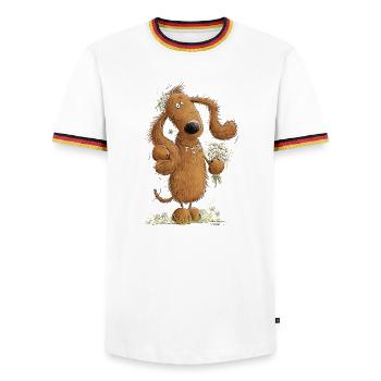 Drôle Teckel Fille Teckel I Teckel I Chien - T-shirt contrasté Homme - blanc/tricolore - Devant - AI Model Female 172 light (172cm) & AI Model Male 185 light (185cm)