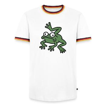 Derpy Frog leg - Men's Ringer Shirt - white/tricolour - Front - AI Model Female 172 light (172cm) & AI Model Male 185 light (185cm)