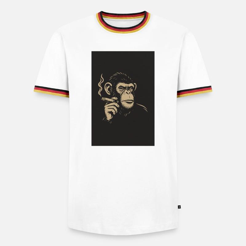 Affe mit Zigare Kunstdruck - Männer Kontrast-T-Shirt - Weiß/Dreifarbig