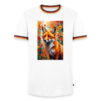 Fox flowers abstract fox lover gift - Men's Ringer Shirt - white/tricolour - Front - AI Model Female 172 light (172cm) & AI Model Male 185 light (185cm)