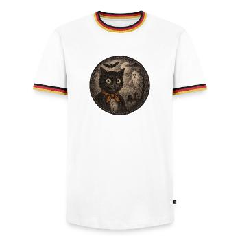 Gruselige Katzen mit Geistermond - Männer Kontrast-T-Shirt - Weiß/Dreifarbig - Vorne - AI Model Female 172 light (172cm) & AI Model Male 185 light (185cm)