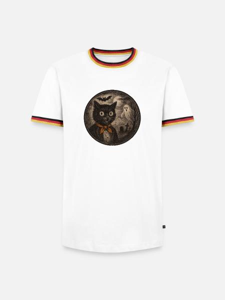 Chats effrayants avec lune fantôme - T-shirt contrasté Homme - blanc/tricolore