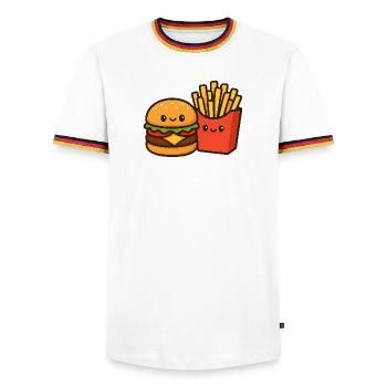 Kawaii Burger & Fries Duo - T-shirt contrasté Homme - blanc/tricolore - Devant - AI Model Female 172 light (172cm) & AI Model Male 185 light (185cm)