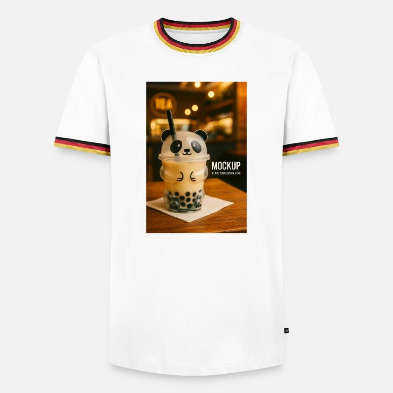 Panda Bubble Tea Cup Illustration - Men's Ringer Shirt - white/tricolour