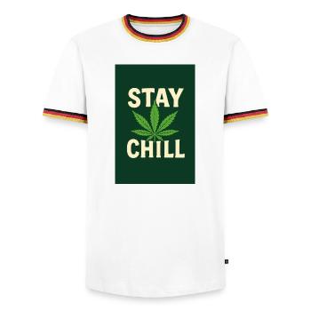 Stay Chill Cannabis Leaf - Men's Ringer Shirt - white/tricolour - Front - AI Model Female 172 light (172cm) & AI Model Male 185 light (185cm)