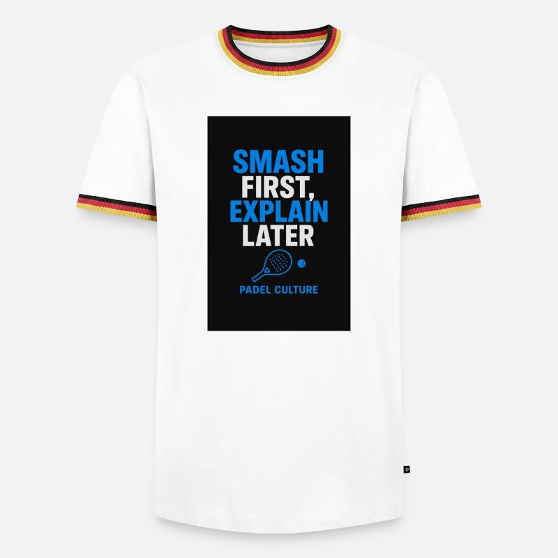 Smash First Explain Later Padel Kultur - Männer Kontrast-T-Shirt - Weiß/Dreifarbig