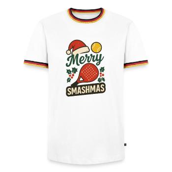 Merry Smashmas Padel Style - T-shirt contrasté Homme - blanc/tricolore - Devant - AI Model Female 172 light (172cm) & AI Model Male 185 light (185cm)
