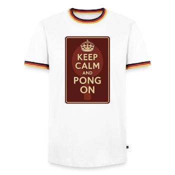Keep Calm and Pong On / Ping - Männer Kontrast-T-Shirt - Weiß/Dreifarbig - Vorne - AI Model Female 172 light (172cm) & AI Model Male 185 light (185cm)