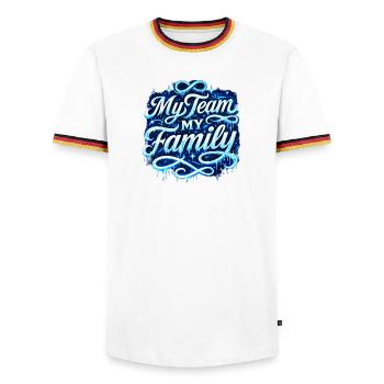Mon équipe, ma famille Script néon - T-shirt contrasté Homme - blanc/tricolore - Devant - AI Model Female 172 light (172cm) & AI Model Male 185 light (185cm)