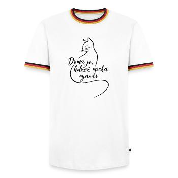 Doma je, hdźež micka mjawči. - T-shirt contrasté Homme - blanc/tricolore - Devant - AI Model Female 172 light (172cm) & AI Model Male 185 light (185cm)