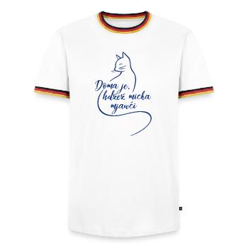 Doma je, hźež micka mjawči. - T-shirt contrasté Homme - blanc/tricolore - Devant - AI Model Female 172 light (172cm) & AI Model Male 185 light (185cm)