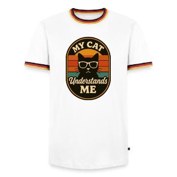 My Cat Understands Me Retro Logo - Men's Ringer Shirt - white/tricolour - Front - AI Model Female 172 light (172cm) & AI Model Male 185 light (185cm)