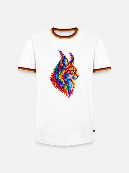 Flammender Regenbogen-Luchs - Männer Kontrast-T-Shirt - Weiß/Dreifarbig