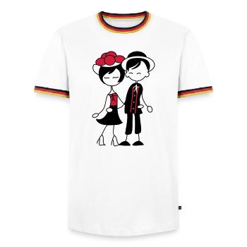 Sweet Black Forest Couple - Bollenhut & Tracht - Men's Ringer Shirt - white/tricolour - Front - AI Model Female 172 light (172cm) & AI Model Male 185 light (185cm)