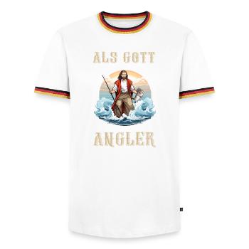 Lustiger Gott Angler Hobby Angeln Spruch - Männer Kontrast-T-Shirt - Weiß/Dreifarbig - Vorne - AI Model Female 172 light (172cm) & AI Model Male 185 light (185cm)