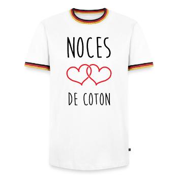 Cotton Wedding 1 Year Wedding - Men's Ringer Shirt - white/tricolour - Front - AI Model Female 172 light (172cm) & AI Model Male 185 light (185cm)