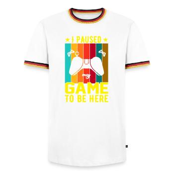 I Paused Game To Be Here - Men's Ringer Shirt - white/tricolour - Front - AI Model Female 172 light (172cm) & AI Model Male 185 light (185cm)