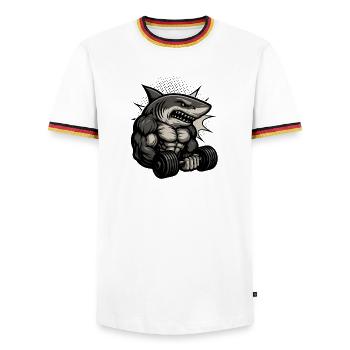 Strength Training Haibodo Shirt Design - Men's Ringer Shirt - white/tricolour - Front - AI Model Female 172 light (172cm) & AI Model Male 185 light (185cm)