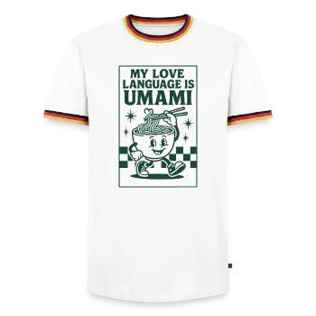 Umami Is Love | Ramen Noodles - Men's Ringer Shirt - white/tricolour - Front - AI Model Female 172 light (172cm) & AI Model Male 185 light (185cm)