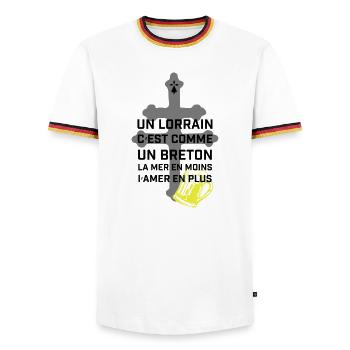 Croix lorraine et chope jaune - T-shirt contrasté Homme - blanc/tricolore - Devant - AI Model Female 172 light (172cm) & AI Model Male 185 light (185cm)