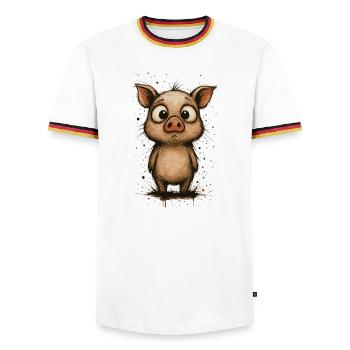 Funny piglet with big eyes – splash - Men's Ringer Shirt - white/tricolour - Front - AI Model Female 172 light (172cm) & AI Model Male 185 light (185cm)