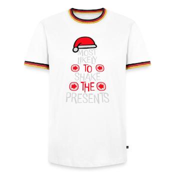 Le plus susceptible de secouer les cadeaux Noël Fun - T-shirt contrasté Homme - blanc/tricolore - Devant - AI Model Female 172 light (172cm) & AI Model Male 185 light (185cm)