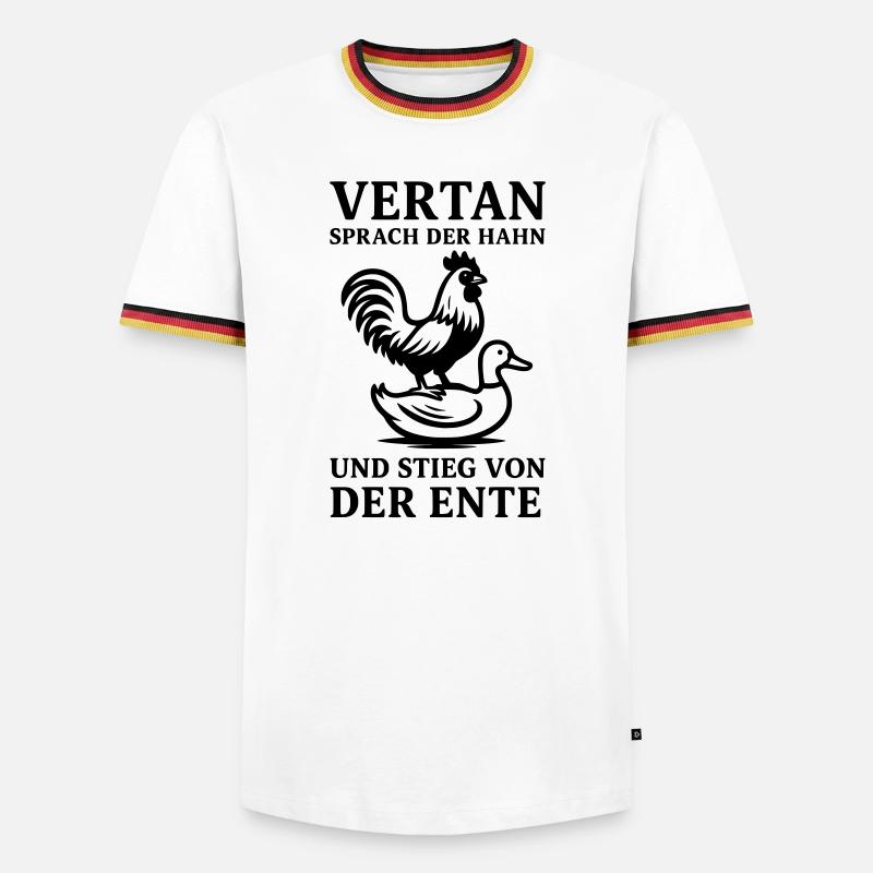 vertan sprach der hahn - Männer Kontrast-T-Shirt - Weiß/Dreifarbig