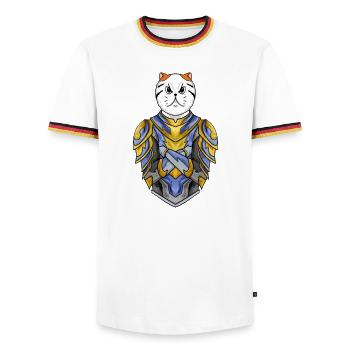 Knight Cat Cat Breed Exotic Shorthair Cat - Men's Ringer Shirt - white/tricolour - Front - AI Model Female 172 light (172cm) & AI Model Male 185 light (185cm)