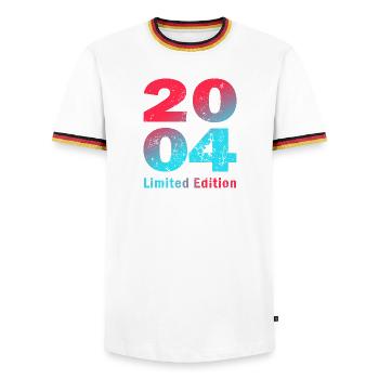 Birthday born in 2004 limited edition Shirt - Men's Ringer Shirt - white/tricolour - Front - AI Model Female 172 light (172cm) & AI Model Male 185 light (185cm)