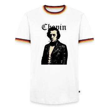 Chopin Noir Rebel Leather Portrait - Men's Ringer Shirt - white/tricolour - Front - AI Model Female 172 light (172cm) & AI Model Male 185 light (185cm)