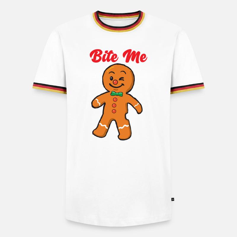 Lebkuchenmann beiß mich - Männer Kontrast-T-Shirt - Weiß/Dreifarbig