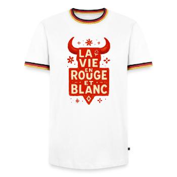 Life in red is white - Féria - Men's Ringer Shirt - white/tricolour - Front - AI Model Female 172 light (172cm) & AI Model Male 185 light (185cm)