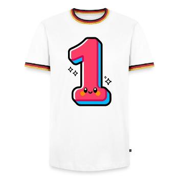 Nummer 1 Happy Pink Illustrated - Männer Kontrast-T-Shirt - Weiß/Dreifarbig - Vorne - AI Model Female 172 light (172cm) & AI Model Male 185 light (185cm)