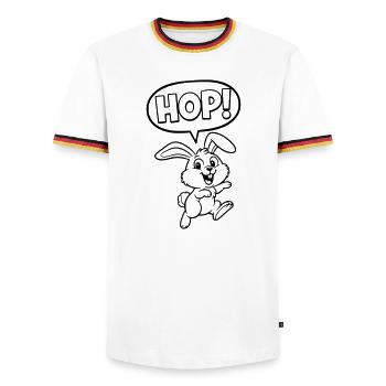 HOP ! Bunny Jumping Schométrique - T-shirt contrasté Homme - blanc/tricolore - Devant - AI Model Female 172 light (172cm) & AI Model Male 185 light (185cm)